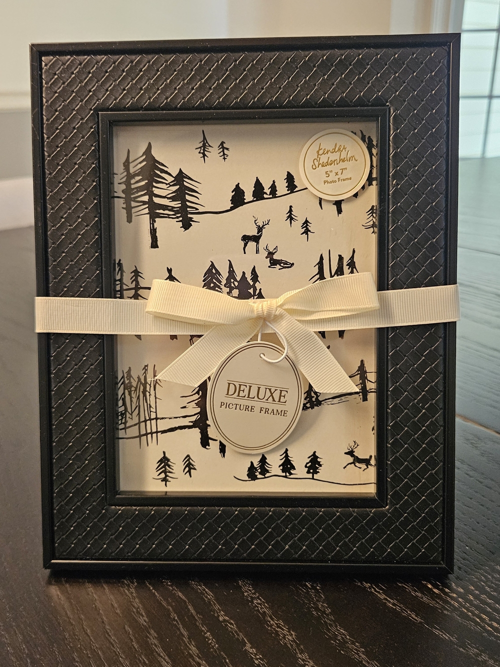 Deluxe Black Picture Frame with Cream Ribbon Accent
